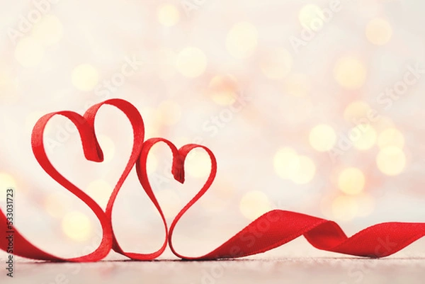 Obraz Red heart of ribbon. Valentines day background.