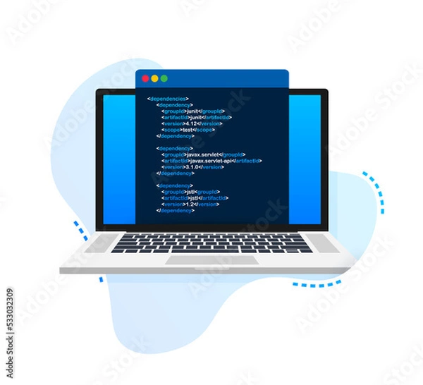 Obraz  laptop coding pattern. Web developer, design, programming. Laptop screen code.  illustration.