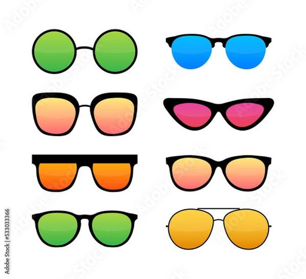 Fototapeta Colored Sunglass frame set isolated on white background.  illustration.