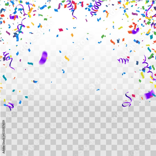 Obraz Grand opening ceremony with purple confetti, for Retail, Shopping or Black Friday Promotion in style summer festival background with colorful air balloons and garlands.