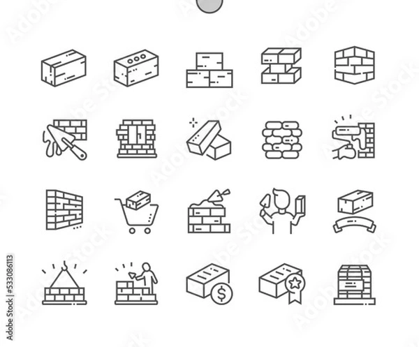 Fototapeta Brick. Building construction. Brick wall. Construction. Buy, price and reviews. Pixel Perfect Vector Thin Line Icons. Simple Minimal Pictogram