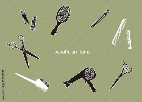 Fototapeta 美容師アイテム セット　白ライン