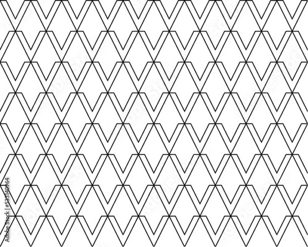 Fototapeta White v alphabet repeating pattern isolated on white background vector. Valentine, victory, thin diagonal lines seamless pattern background.