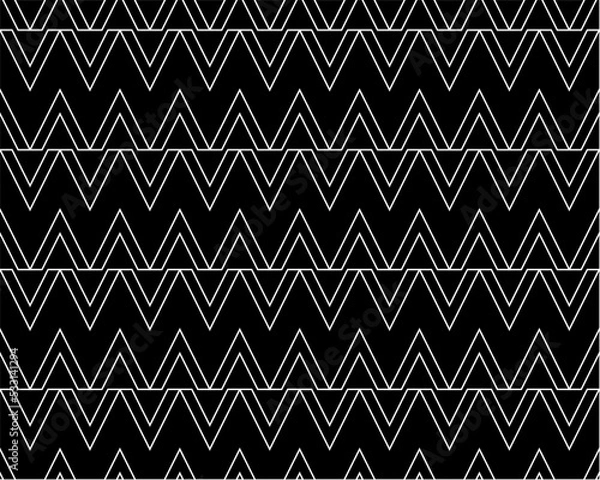 Fototapeta Black v letter typography font repeating pattern background vector. Zigzag chevron, thin diagonal lines, wall ceramic tiles seamless pattern.