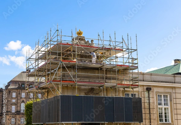 Obraz  Scaffolding on the old parlament building en Copenhagen. Restoration of architecture.