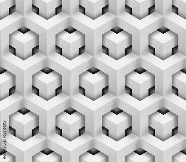 Fototapeta 3d geometric background seamless pattern. 3D optical illusion grey background texture. Editable vector eps10 illustration.