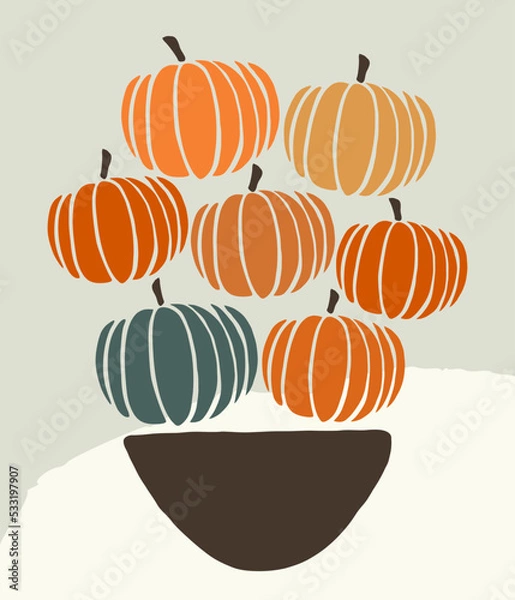 Fototapeta Cute design with pumpkins on a vase.