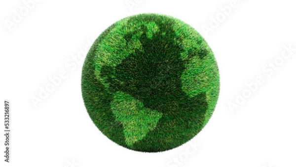 Fototapeta Earth globe made out of grass. Transparent PNG background. Useful graphical resource for illustrations