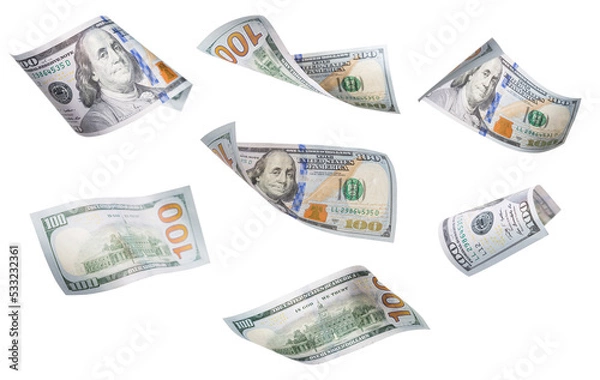 Fototapeta Transparent PNG Set of Falling or Floating $100 Bills.