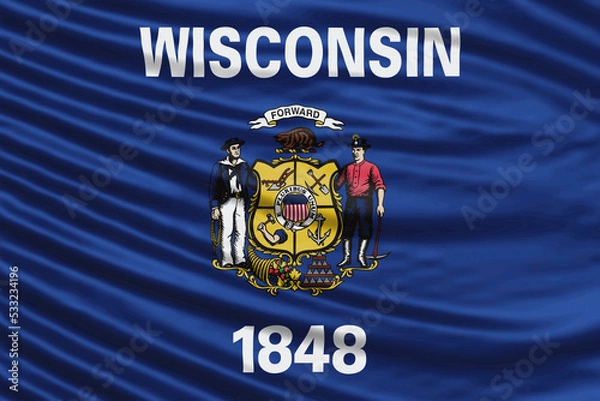 Obraz Wisconsin state Flag Wave Close Up, Wisconsin flag