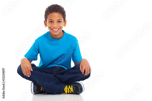 Obraz african american boy sitting on white background