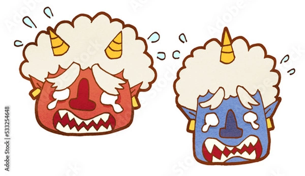 Fototapeta 赤鬼と青鬼の泣き顔イラスト