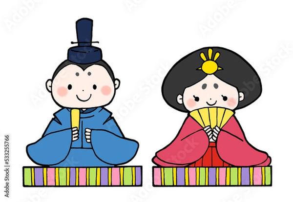 Obraz ひな祭りのお雛様とお内裏様の手描きイラスト