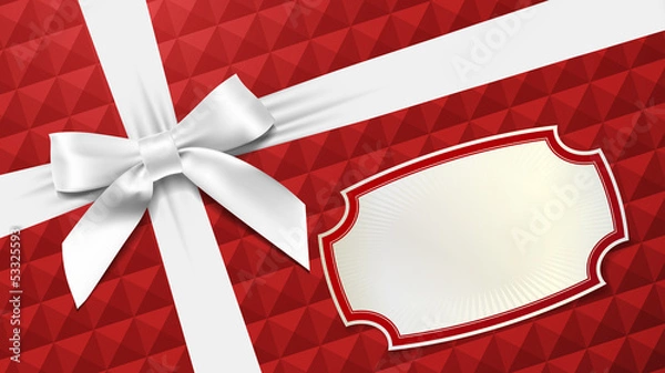 Obraz White bow on a red textured background