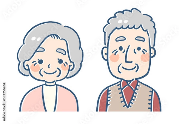 Obraz 笑顔のおじいちゃんおばあちゃんのイラスト	