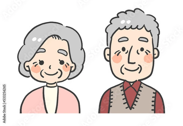Obraz 笑顔のおじいちゃんおばあちゃんのイラスト	