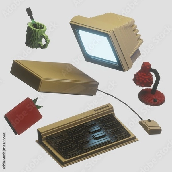 Obraz workplace with computer - 3d render illustration