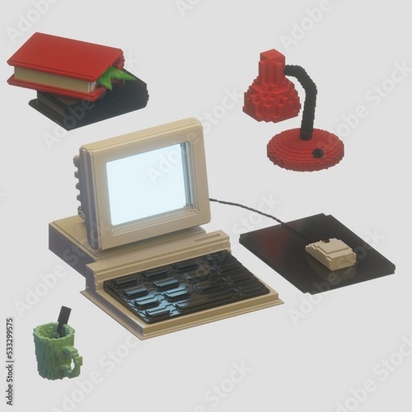 Obraz workplace with computer - 3d render illustration