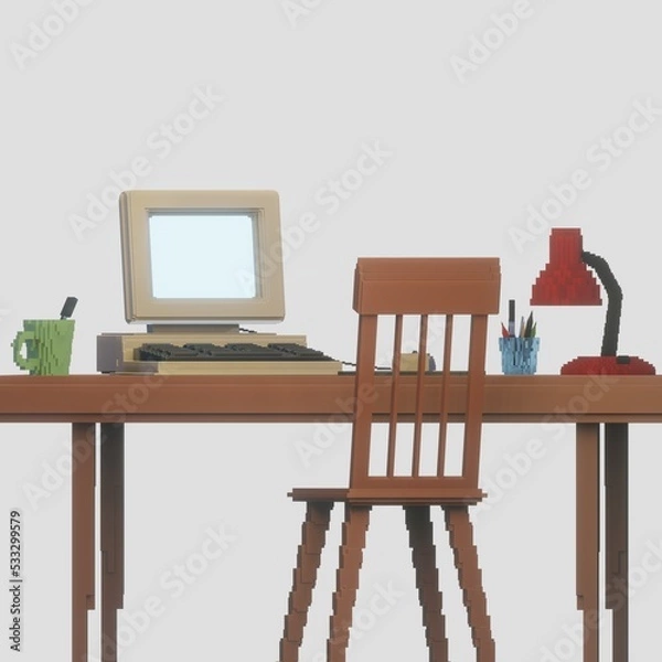 Obraz computer desk - workplace with computer - 3d render illustration