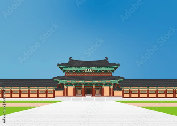Fototapeta TheGate1353 - A vector illustration of Cheonjeongmun, one of the gates of Sabi Palace, a castle in the Baekje era, one of the old countries of Korea.
