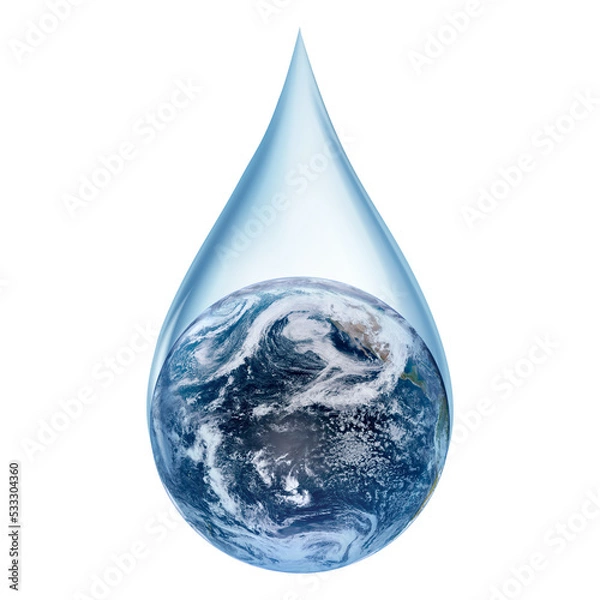 Obraz Lack of water concept on earth isolated on white background. World in a water drop. Earth day or World Water Day concept. Elements of this image furnished by NASA.