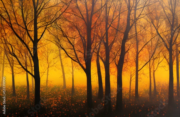 Fototapeta Sunlight in an autumn forest. 