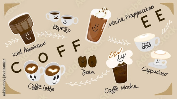 Fototapeta Set of cute coffee characters illustration