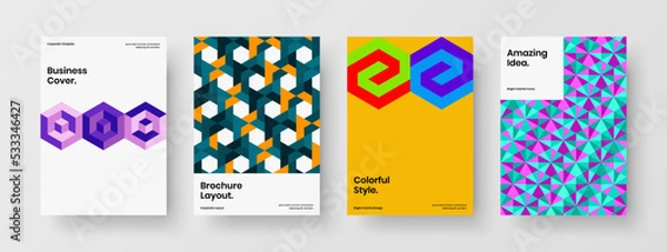 Obraz Multicolored mosaic tiles leaflet template composition. Colorful brochure design vector layout bundle.