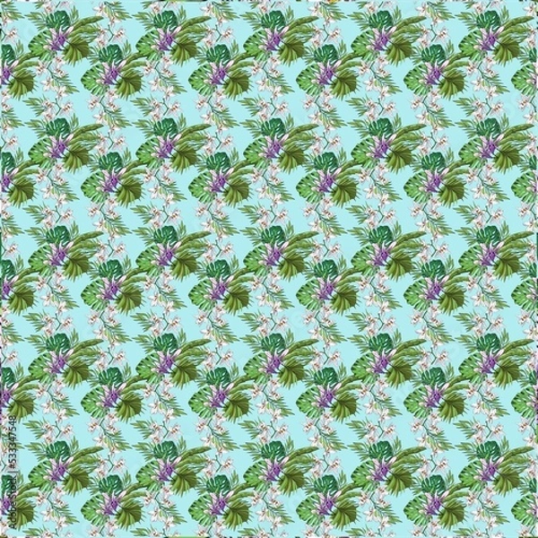 Obraz Illustration exotic tropical flower pattern background 