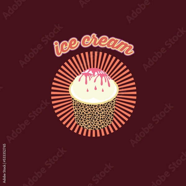 Fototapeta Vector vintage retro ice cream cup with leopard pattern