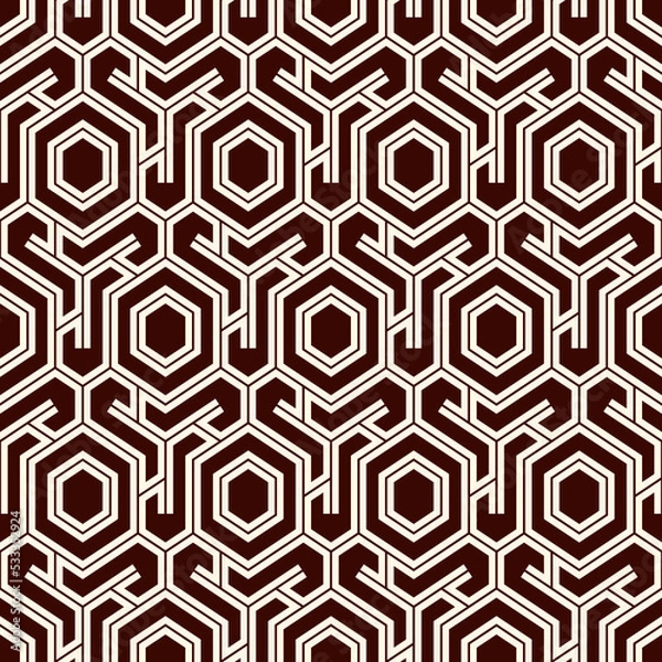 Fototapeta Honeycomb seamless pattern. Hexagon mosaic tiles ornament. Ethnic surface print. Repeated geometric figures background. Ornamental wallpaper. Modern geo design digital paper. Vector abstract