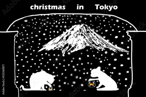 Obraz natale a Tokyo con neve e monte Fuji