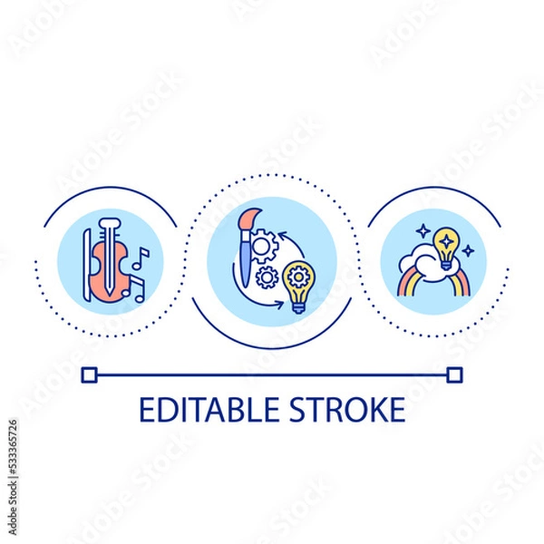 Fototapeta Study creative skills loop concept icon. Playing musical instrument. Study arts. Creativity development abstract idea thin line illustration. Isolated outline drawing. Editable stroke. Arial font used