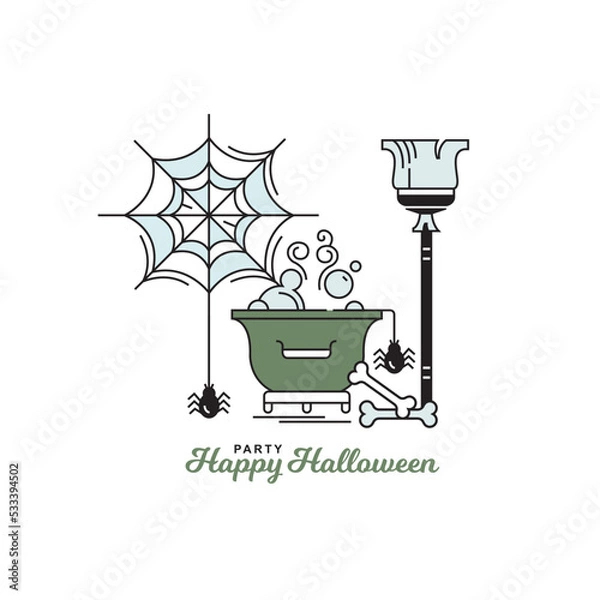 Obraz Colored, halloween vector icon. Card. Web, potion, broom.
