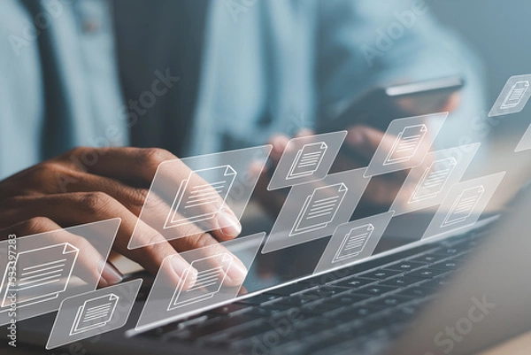 Obraz Process automation to efficiently manage files.  Online documentation database and document management system concept.