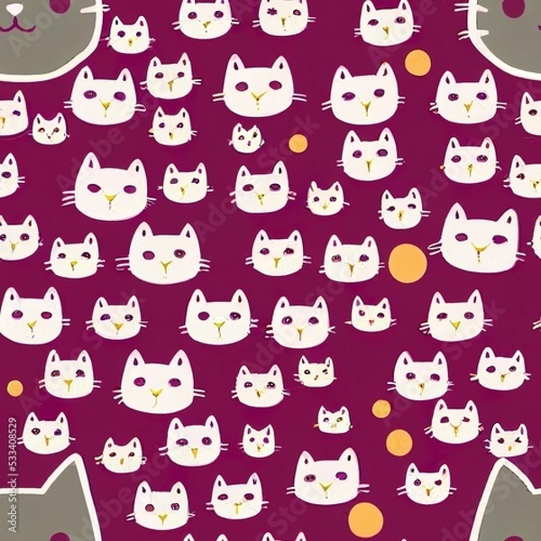 Obraz Seamless pattern with cute colourful Kittens and Cats. Creative childish texture. Great for fabric, textile Illustration or wrapping paper.
