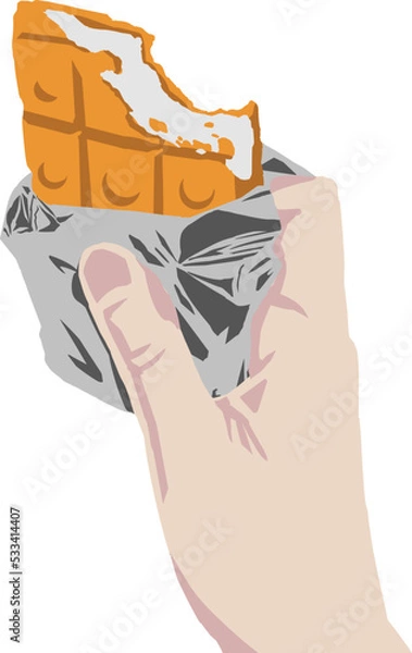 Fototapeta モナカを食べる手のベクターイラスト