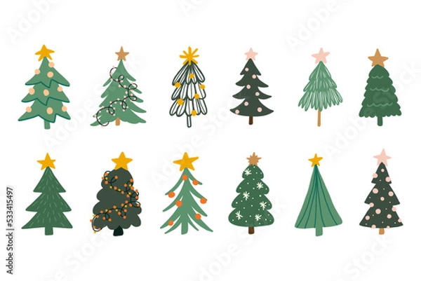 Obraz Set of doodle christmas tree.Pine tree