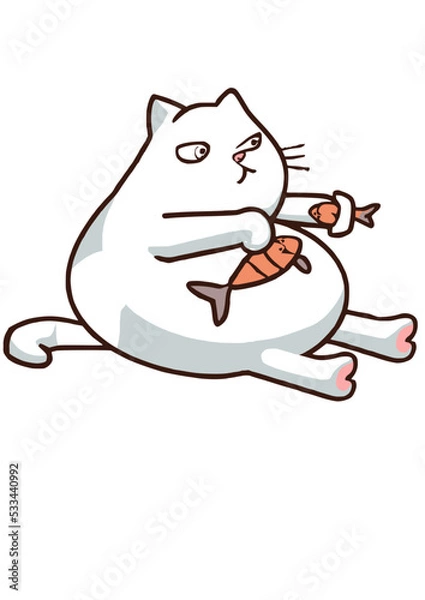 Fototapeta Grumpy cat paly with fish