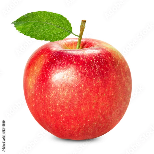Fototapeta Red apple with leaf