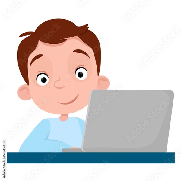 Fototapeta Boy studying using laptop