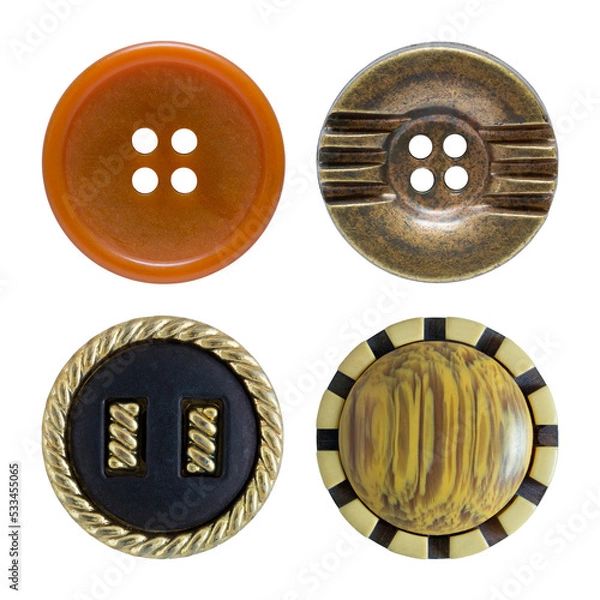 Fototapeta Various sewing buttons isolated with clipping path