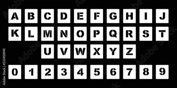 Fototapeta Stencil of letters and numbers. For laser cutting. Transferring the image to the wall, fabric and other surfaces.