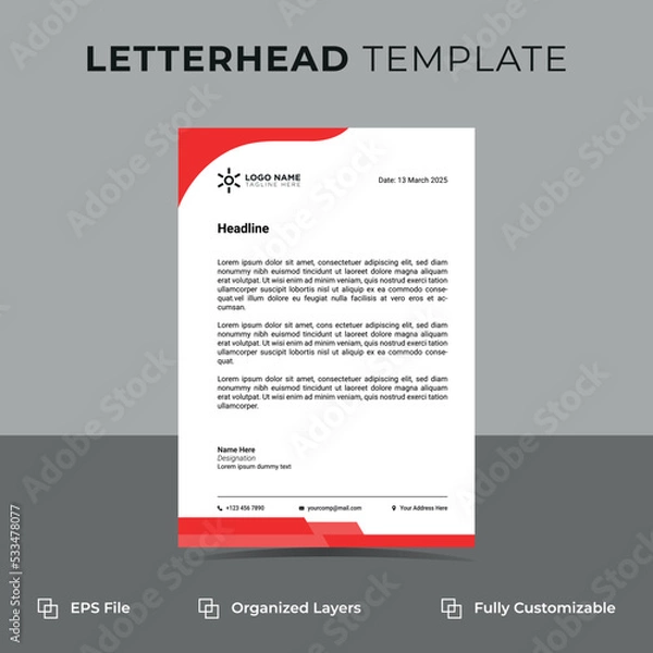Obraz corporate modern abstract creative professional editable business letterhead template with orange, blue, and green colors, office letterhead set in flat style.