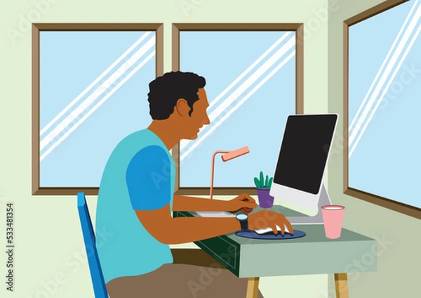 Fototapeta person working on computer work from home