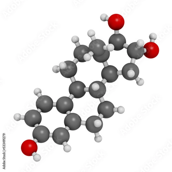 Obraz Estriol (oestriol) human estrogen hormone molecule. 3D rendering.