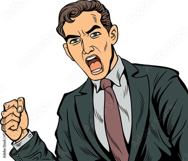 Obraz The young businessman was excited and surprised. He opened his eyes wide and shouted loudly.hand drawn style design illustration transparent background.