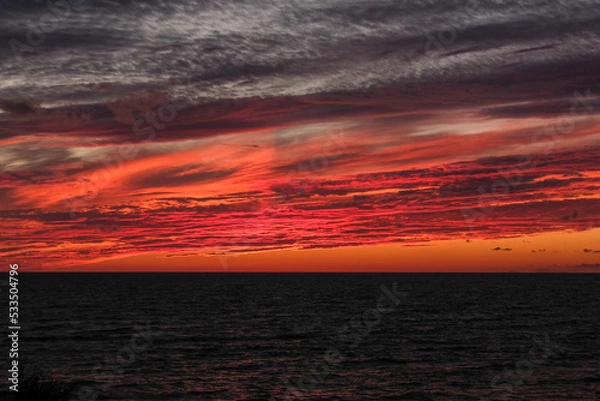 Obraz Red fire blood sunset sky cloudscape seascape