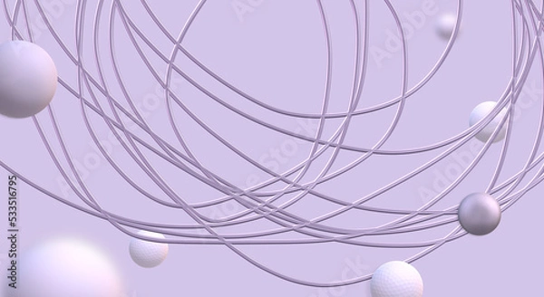 Fototapeta Digital Lavender Color of the Year 2023. Abstract futuristic poster, lavender and violet flying 3D balls. Background in lavender pastel color. 3D illustration.
