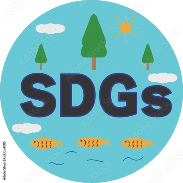 Fototapeta 地球を元にしたSDGｓのイメージイラスト・環境・海・空・気候・魚・自然